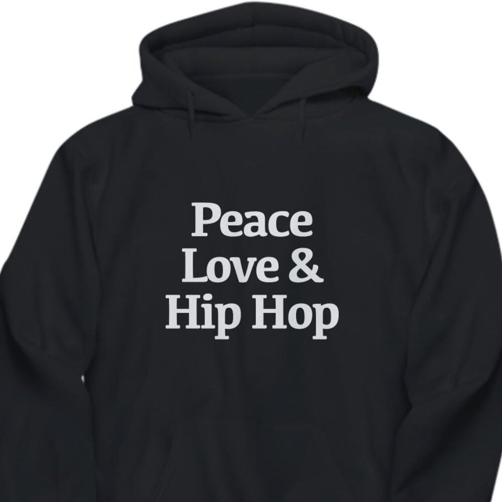 New Peace Love & Hip Hop Black Hoodie Fleece Sweatshirt